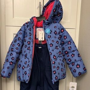Carter's Blue and Pink animal print Hooded snow suit